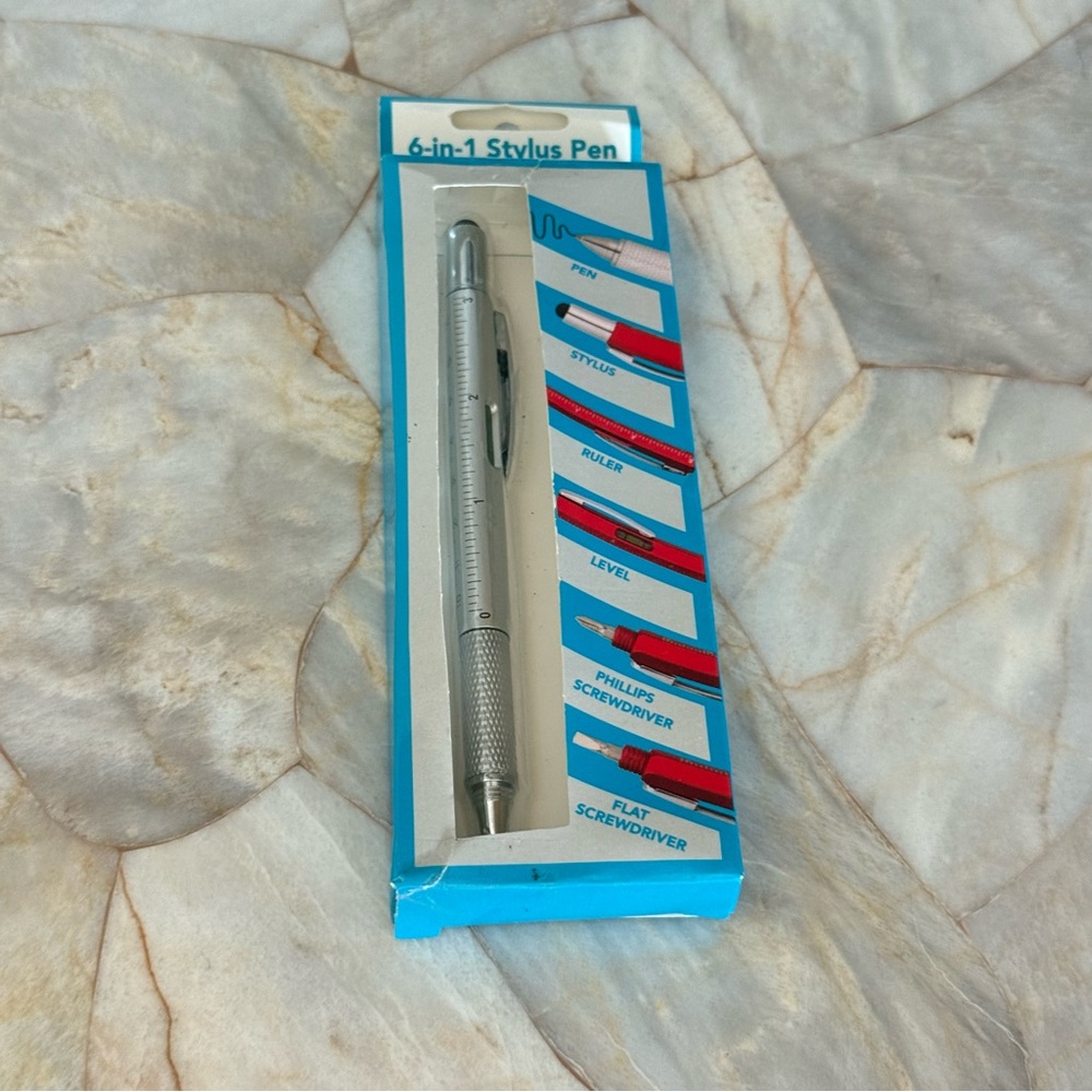 6 Ballpoint Pen‎ w Ruler, Spirit Level, Flat and Head Screwdriver, Multifunction